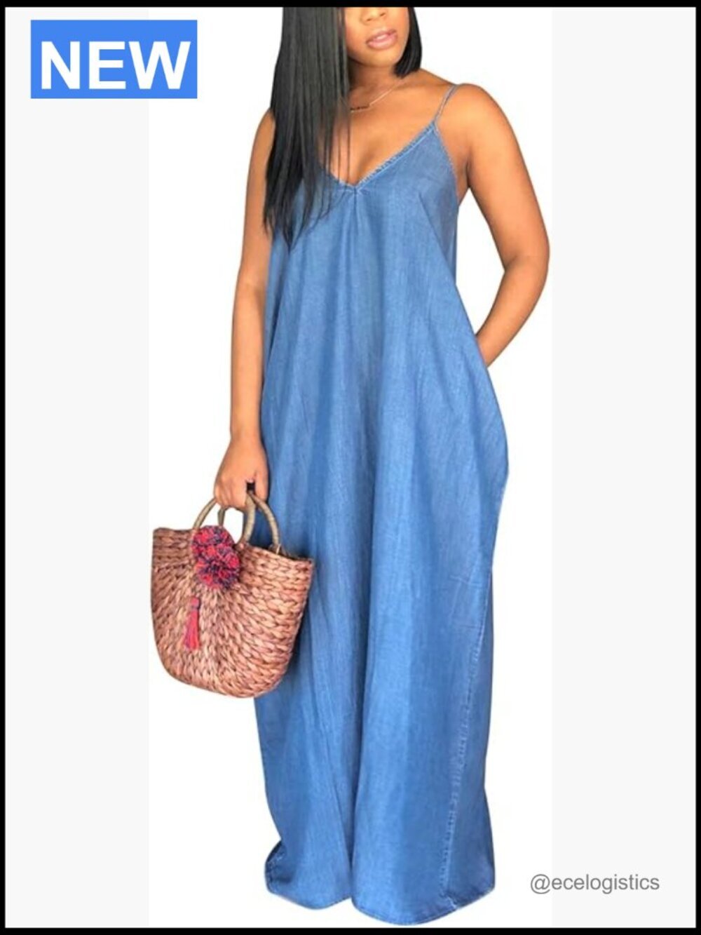 Women's Spaghetti Strap Maxi Dress with Pockets Casual Sundress